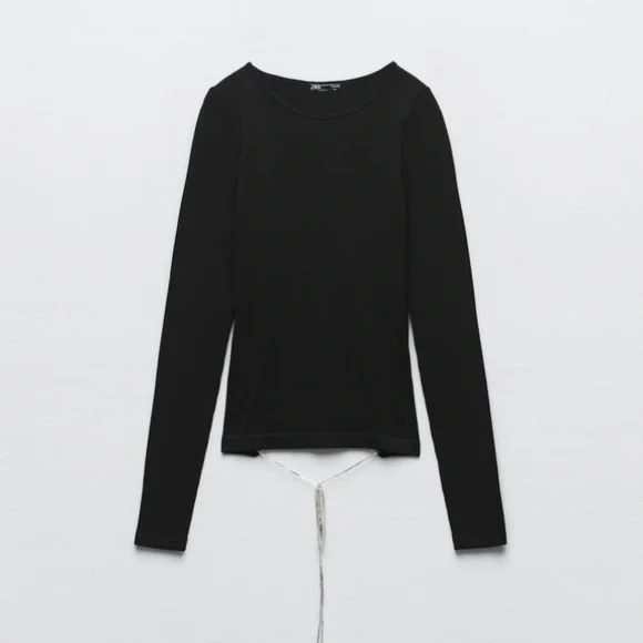 Zara Rhinestone Seamless Black T-shirt - Picture 6 of 6